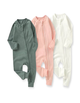 Autumn 0-24M Organic Cotton Baby two-way Zipper Romper Cuff Legging BR25F